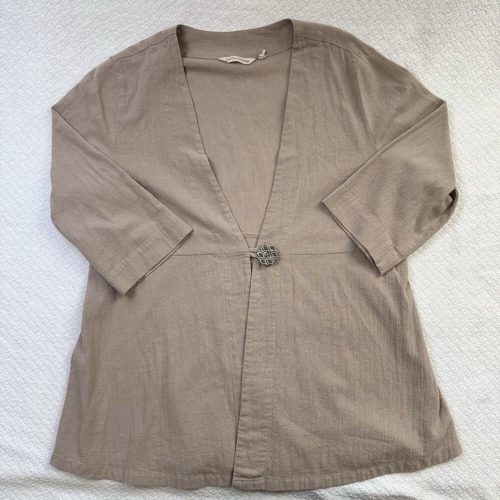 Soft Surroundings Taupe Brown Medallion Button Cardigan Top Womens Petite Large